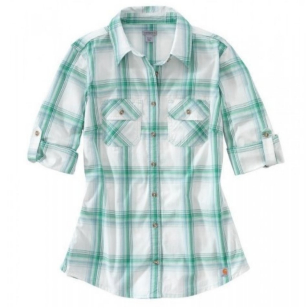 Carhartt Women's Green Plaid Button Down Shirt